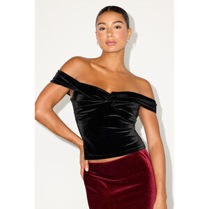 Lulus Ideal Attraction Black Velvet Off-the-shoulder Top - Size M